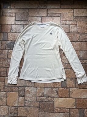 Rabbit Womens Outrun Activewear Cream Base Layer Long Sleeve Wool Blend Top